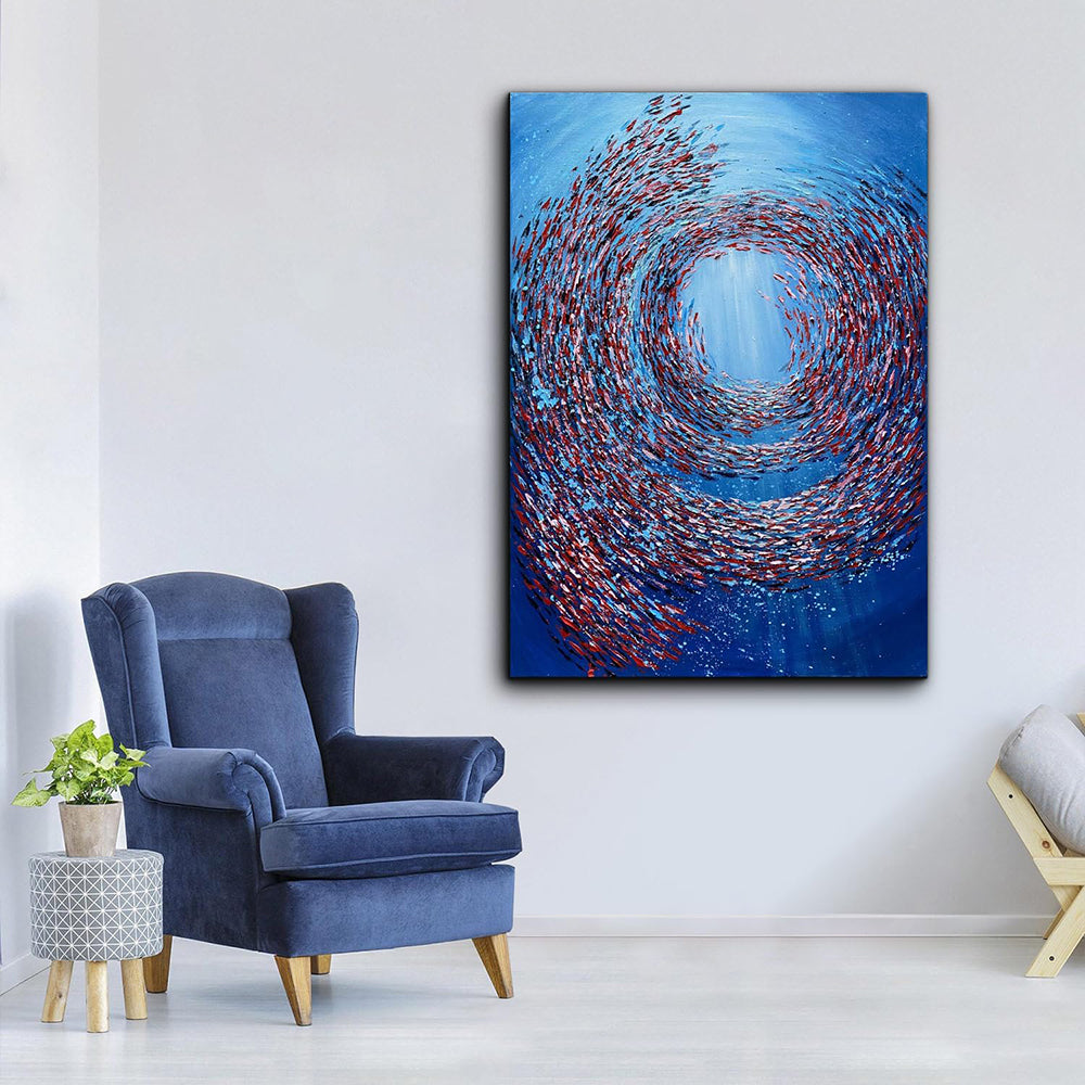 Abstract Fish Vortex Oil Painting Thick Textured Knife Canvas Wall Art Handmade Home Decoration