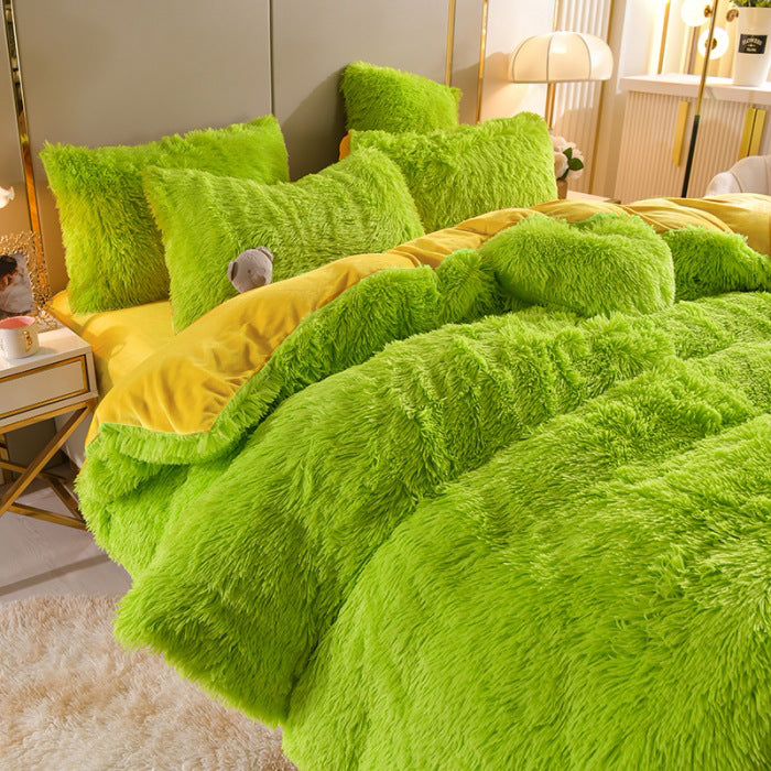 Plush Thickened Warm Mink Fur Four Piece Bedding Set Soft Winter Duvet Cover Bed Sheet Pillowcase Set
