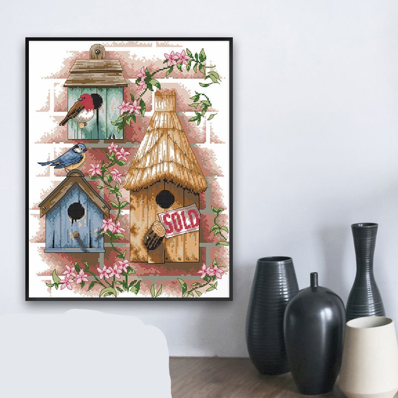 Cottage Living Room Cross Stitch Kit – DIY Scenic Home Embroidery Art Set