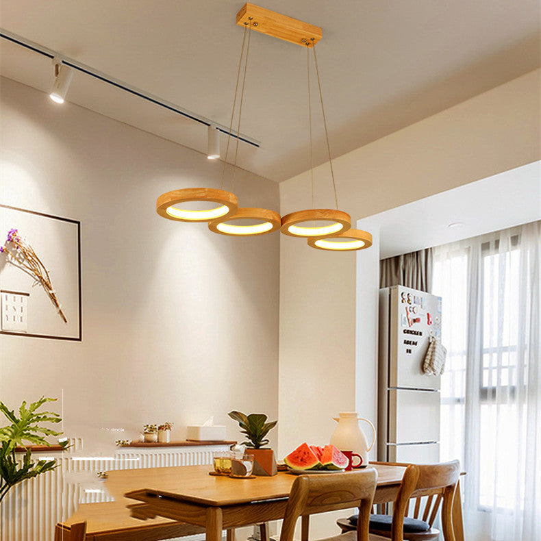 Simplistic Solid Wood Circular Pendant Lamp for Dining Room