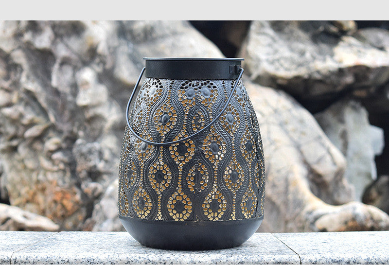 Solar Waterproof Iron Hanging Lantern Hollow Design Outdoor Garden Light Decorative LED Lamp