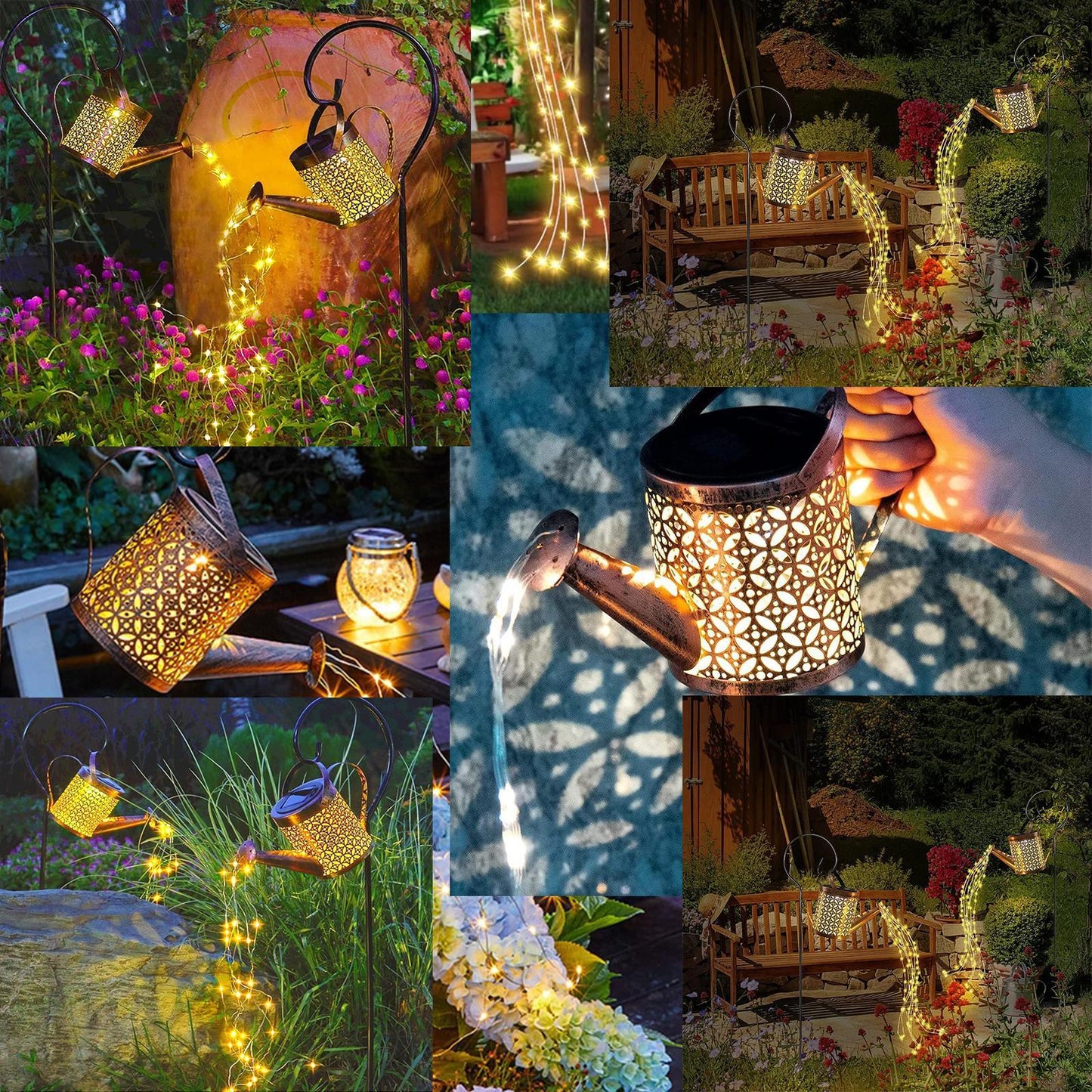 2-Pack LED Watering Can Solar String Lights Outdoor Solar Decorative Garden Hanging Lights for Patio Yard Decor