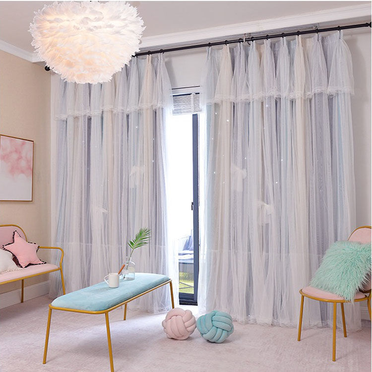 Nordic Simple Hollow Star Princess Blackout Curtains for Bedroom Elegant Modern Window Drapes