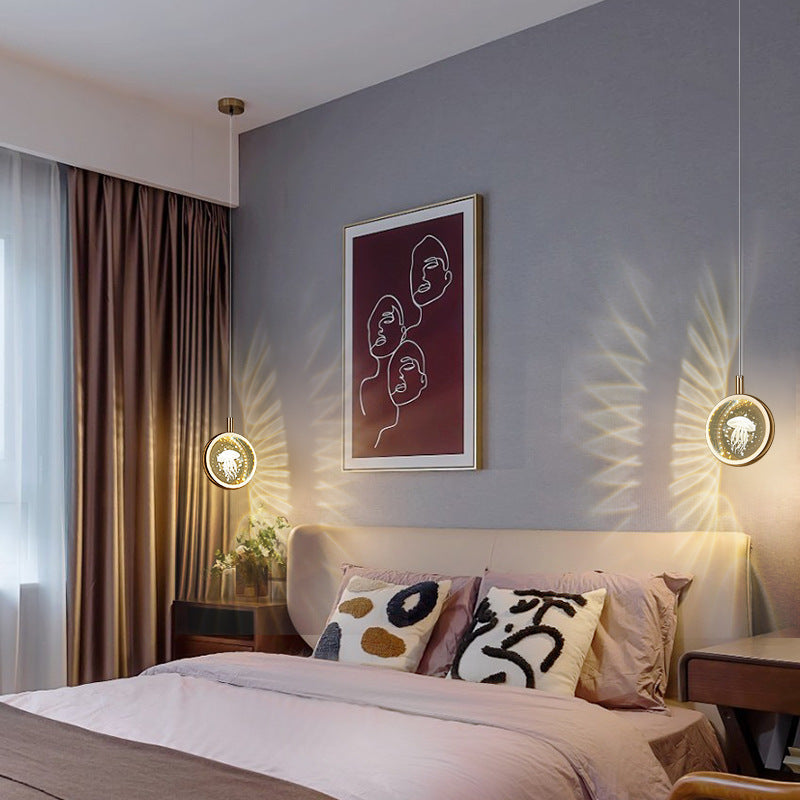 Nordic Jellyfish Crystal Chandelier – Carved Bedside Pendant Light for Bedroom & Bar