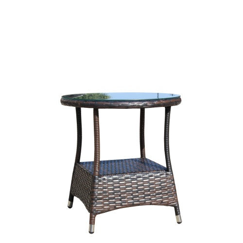 Outdoor Patio Round Coffee Table Clear Tempered Glass Top Garden Furniture Side Table