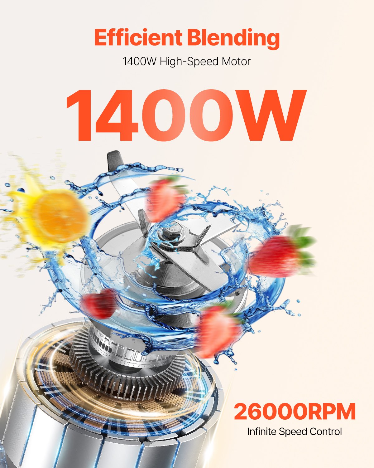 1400W 68 Oz Blender for Smoothies and Food Processing Kitchen High Power Blender