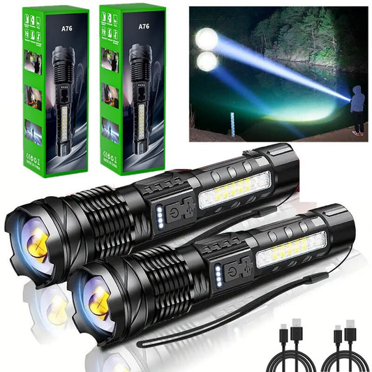Rechargeable LED Tactical Flashlight – Super Bright USB Torch with Red White Blue 3 Modes