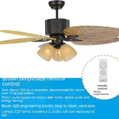 Retro Ceiling Fan Light Southeast Asia Style Frequency Conversion Silent Home Living Room Dining Room Ceiling Lamp