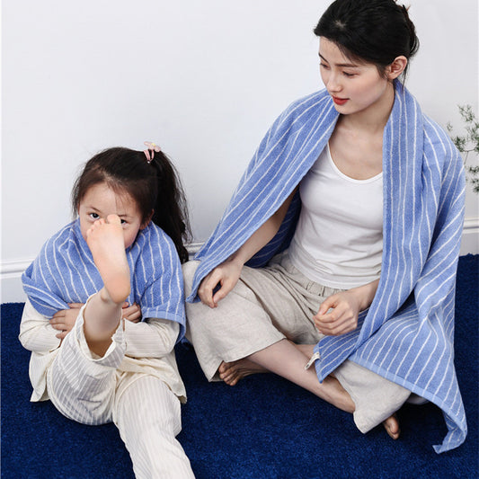 Family Cotton Bath Towels Long Staple Yarn Dyed Rhombus Stripe Soft Absorbent Large Towel