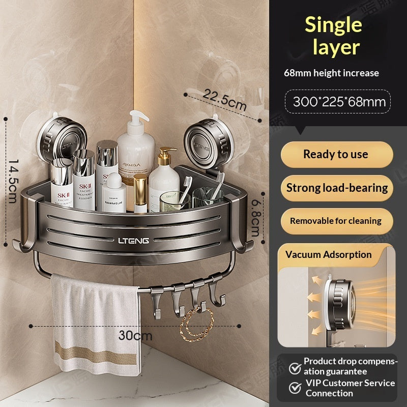 Suction Cup Triangle Bathroom Basket – Wall-Mounted No-Drill Storage Rack for Home Use