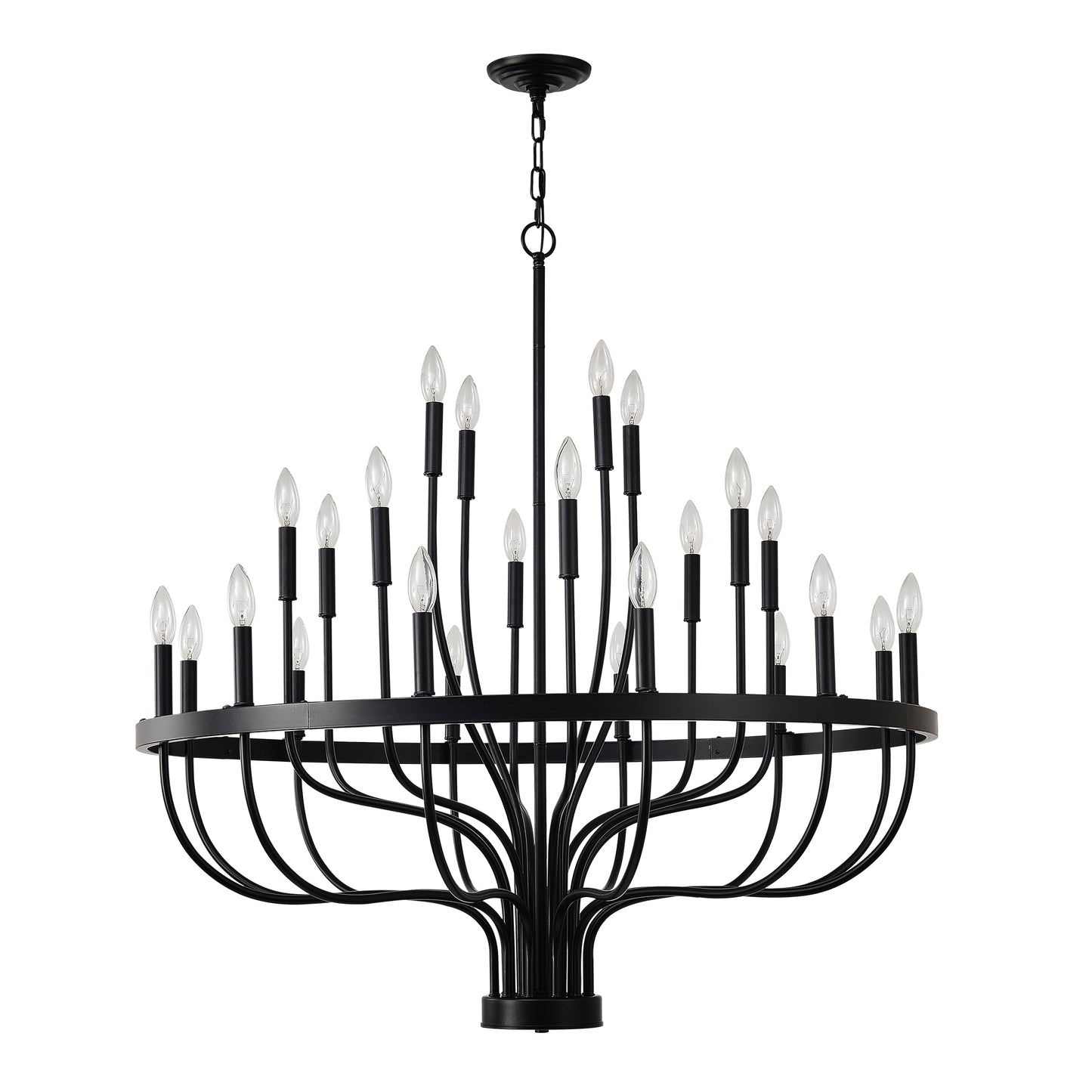 24-Light Black Industrial Candle Chandelier – Modern Farmhouse Iron Pendant Light for Dining Room, Living Room & Foyer (E12 Bulb)