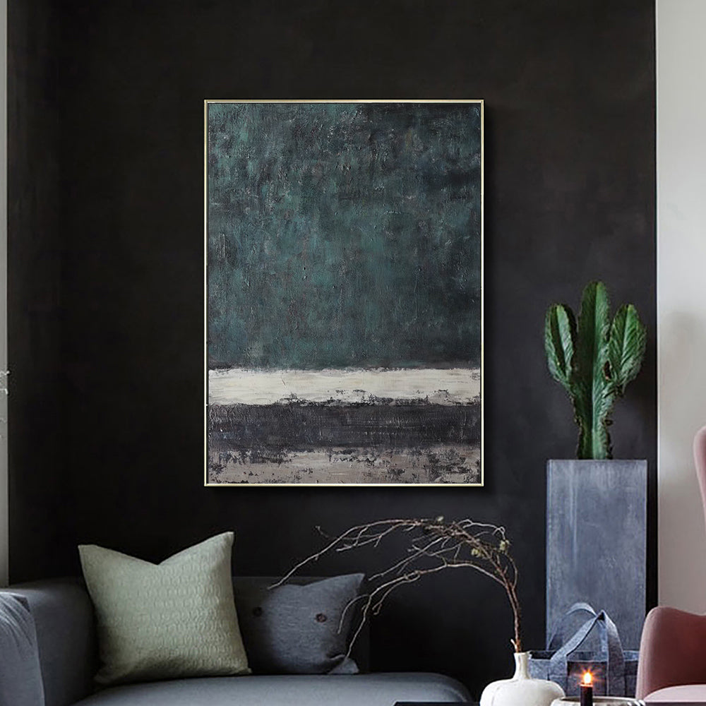 Large Handmade Abstract Painting – Retro Green Wabi-Sabi Texture Wall Art for Living Room Decor