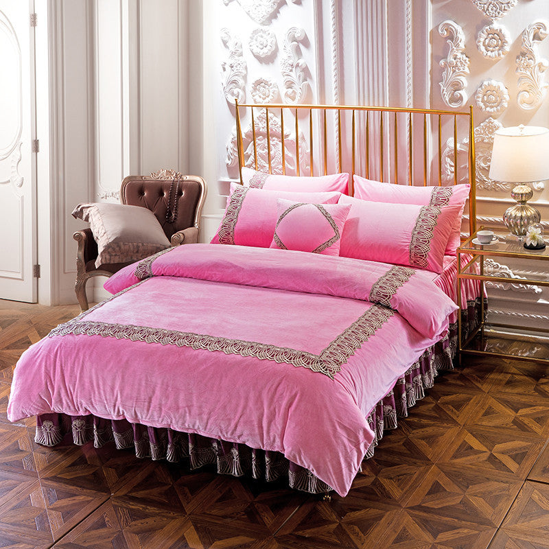 Four Piece Thick Crystal Velvet Bedding Set Soft Warm Luxury Quilt Cover Bed Sheet Set