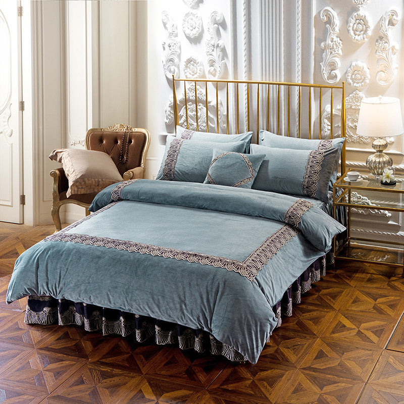 Four Piece Thick Crystal Velvet Bedding Set Soft Warm Luxury Quilt Cover Bed Sheet Set