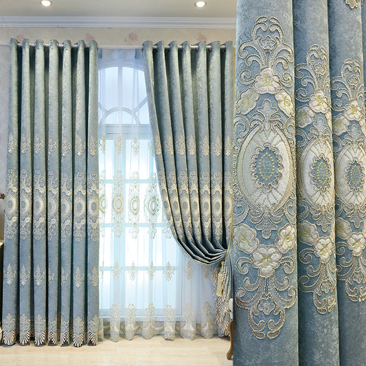 Embroidered Curtain Shading for Living Room Bedroom Elegant Light Filtering Window Drapes Home Decor