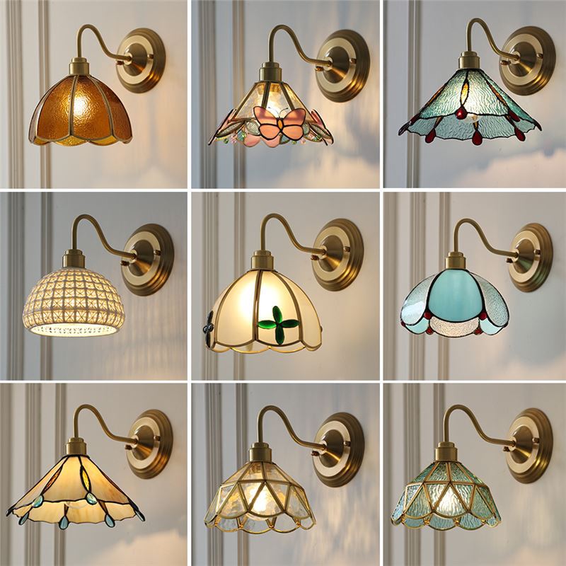 Retro Brass Glass Wall Lamp Creative Bedroom Bedside Wall Sconce Vintage Home Lighting