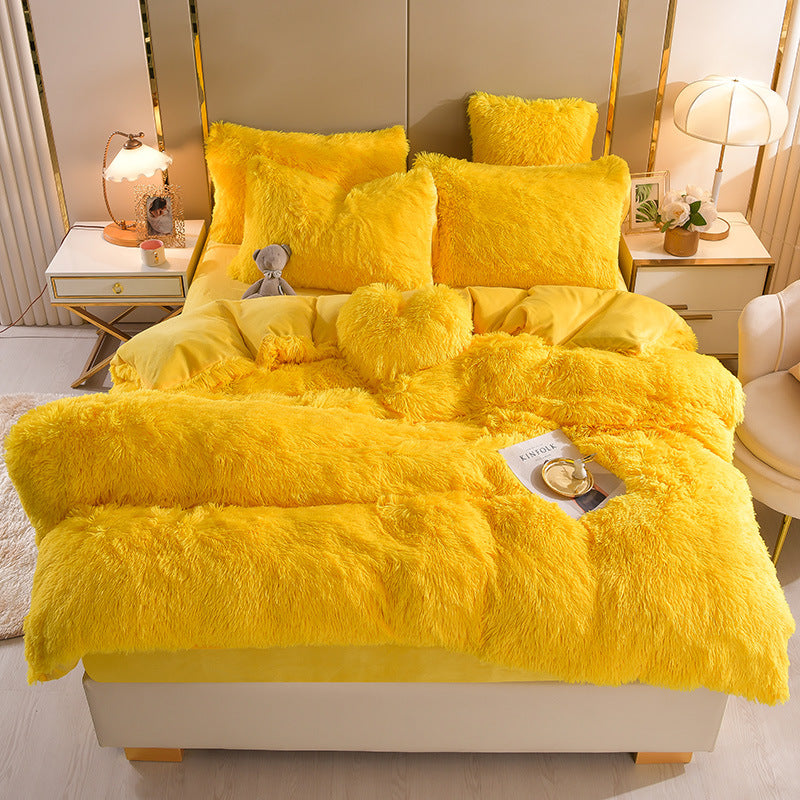 Plush Thickened Warm Mink Fur Four Piece Bedding Set Soft Winter Duvet Cover Bed Sheet Pillowcase Set