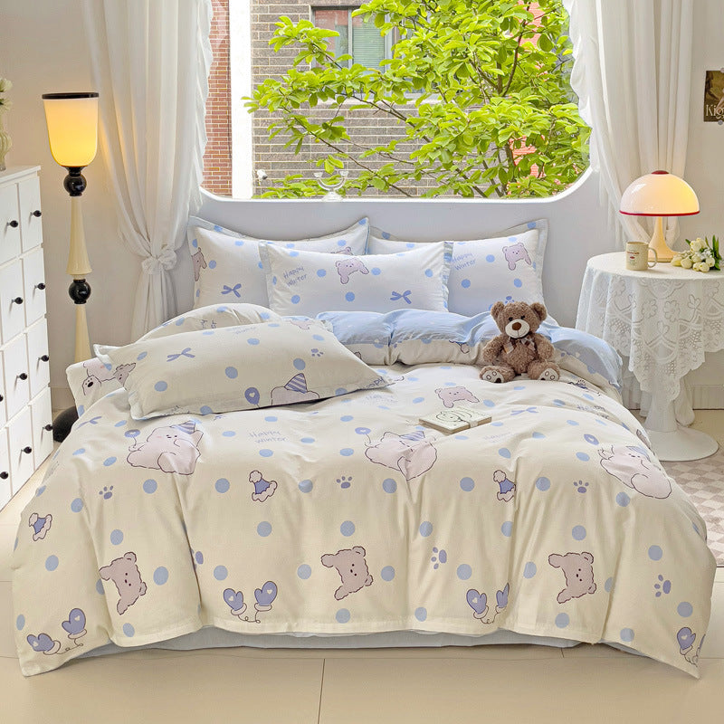 Cartoon Duvet Cover Bedding Set Cute Quilt Cover Bed Sheet Soft Kids Home Textile Set