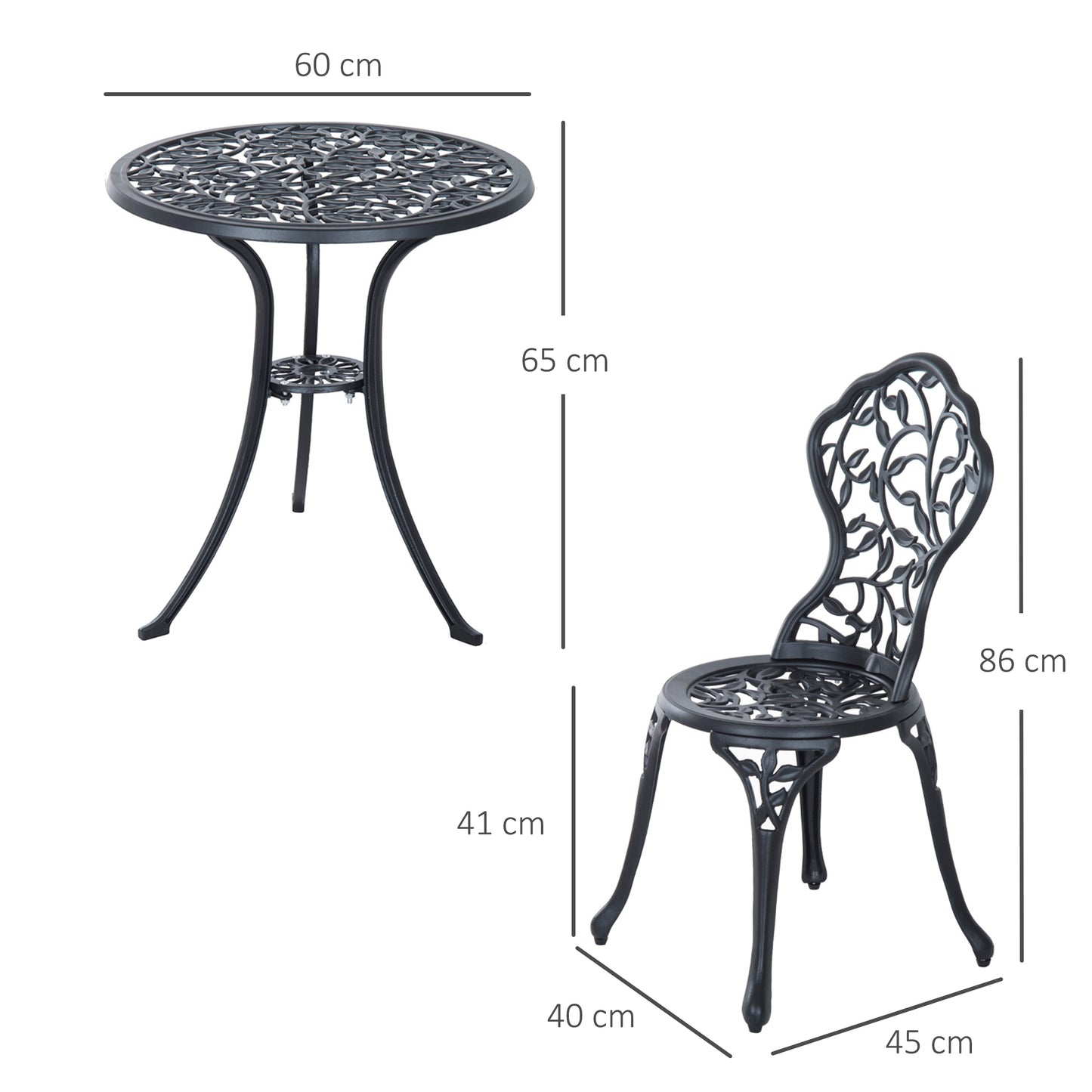 3 Piece Aluminium Bistro Set Garden Furniture Dining Table and Chairs Antique Outdoor Patio Seating Set Black