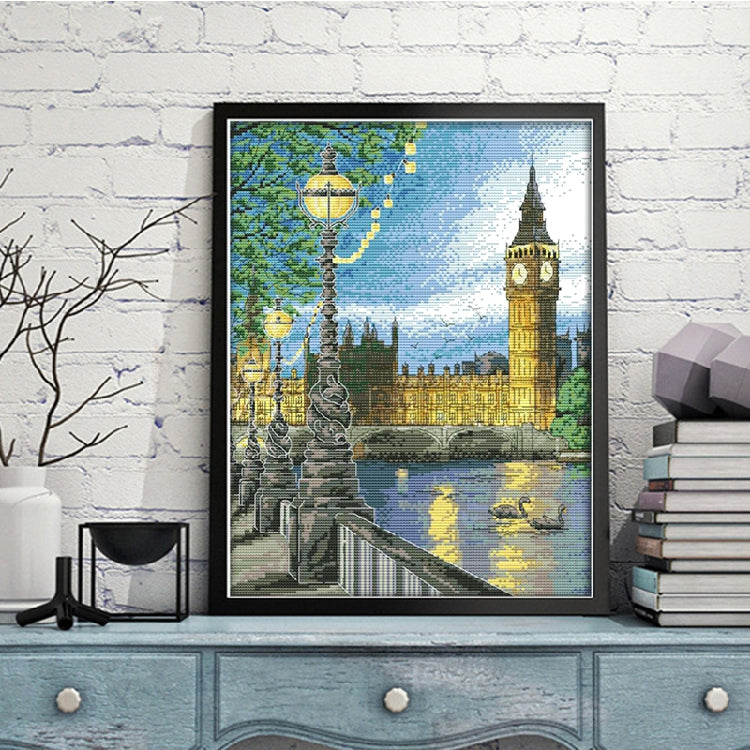 London Bell Tower Night View Cross Stitch Kit – DIY Cityscape Embroidery Art Set