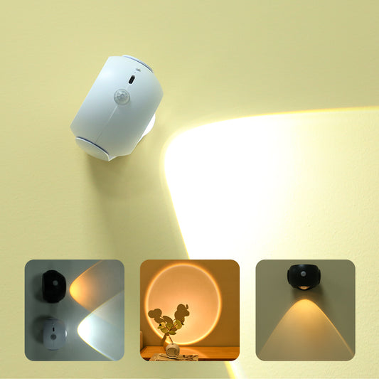 Adjustable Angle Human Sensing Wall Light Wireless Sunset Indoor Spotlight Rechargeable Corridor Living Room Lamp