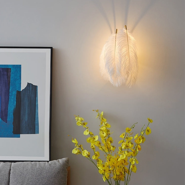 Nordic Feather Wall Lamp Modern Minimalist Bedroom Princess Room Decorative Wall Sconce Light