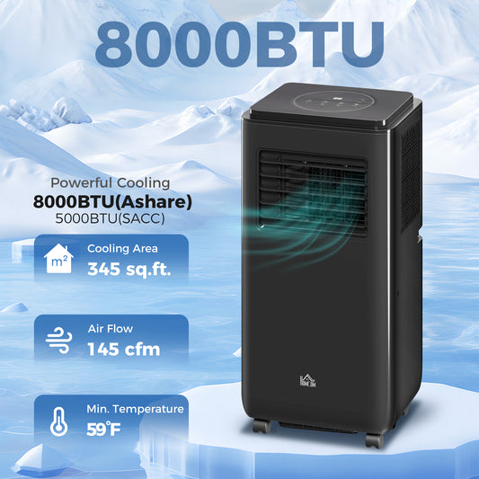8000 BTU Portable Air Conditioner for 345 Sq Ft Room Black AC Unit with Dehumidifier Fan Sleep Mode 24H Timer & Window Kit