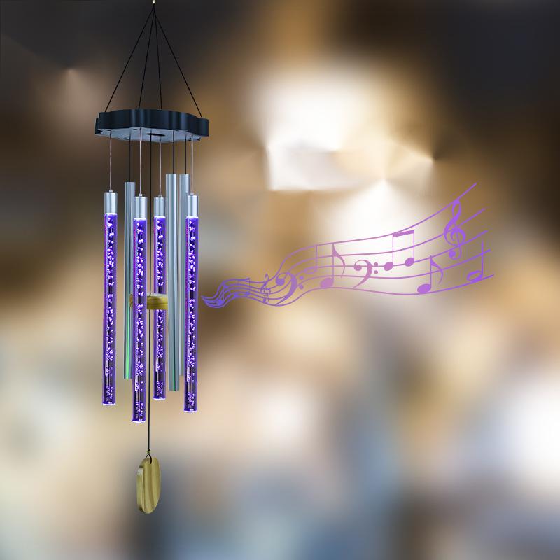 Solar Tube Wind Chime LED Outdoor Garden Hanging Light Decorative Solar Powered Wind Bell Lamp
