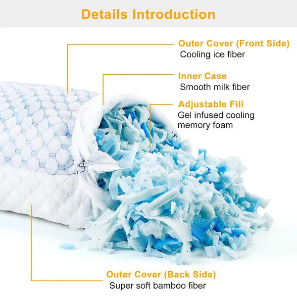 Cooling Memory Foam Bed Pillow Gel Infused Ventilated Breathable Heat Reducing Sleep Pillow Machine Washable
