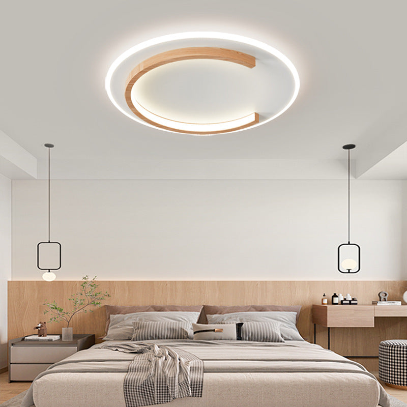 Round Wood Grain LED Ceiling Light Modern Bedroom Ceiling Lamp for Living Room Home Decor