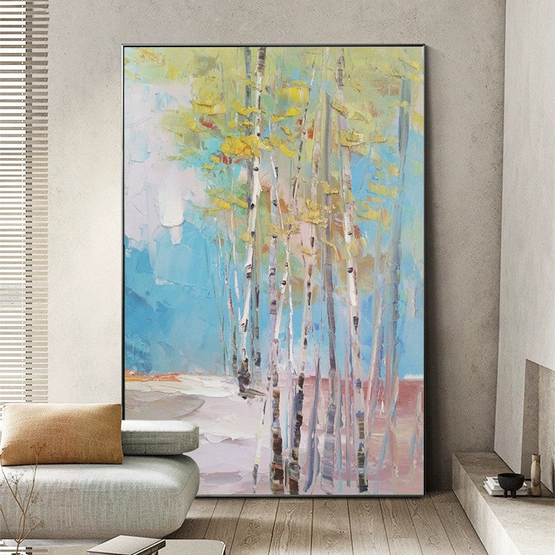 Handmade Birch Forest Oil Painting Canvas Wall Art Abstract Landscape Frameless Unstretched Home Decor