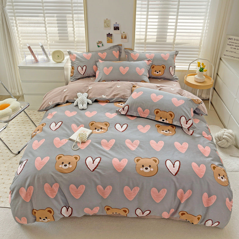 Cartoon Duvet Cover Bedding Set Cute Quilt Cover Bed Sheet Soft Kids Home Textile Set