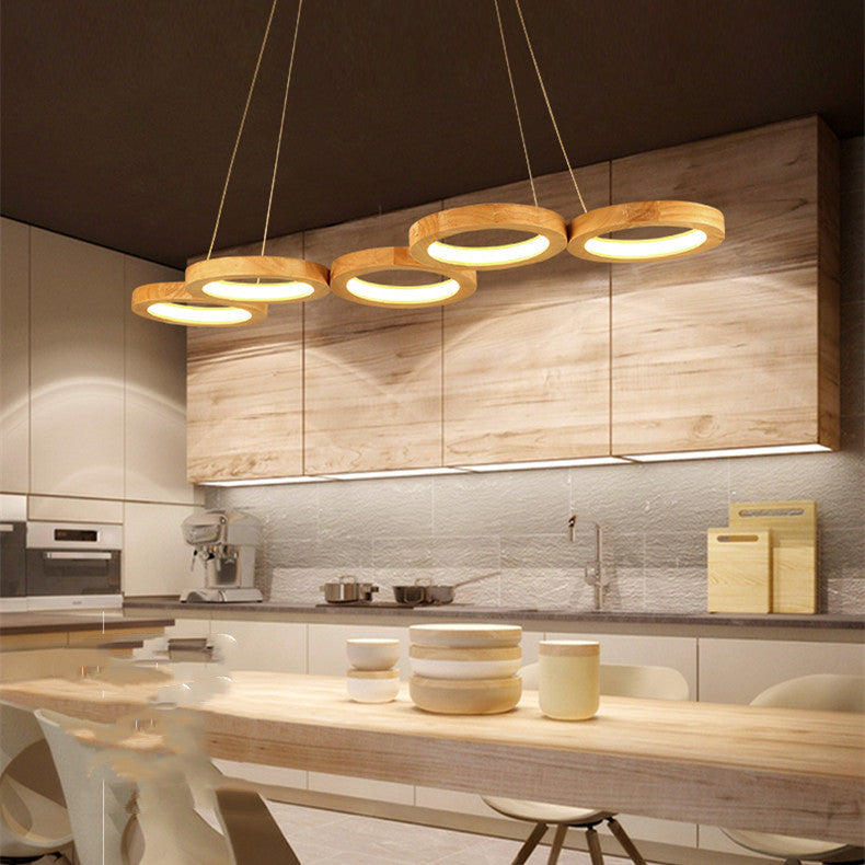 Simplistic Solid Wood Circular Pendant Lamp for Dining Room