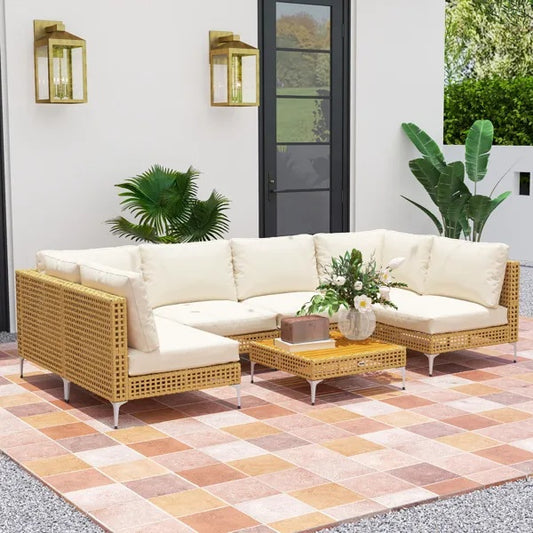 Outdoor Patio Furniture Set Garden Sofa Table Set Weather Resistant Rattan Seating for Backyard Balcony