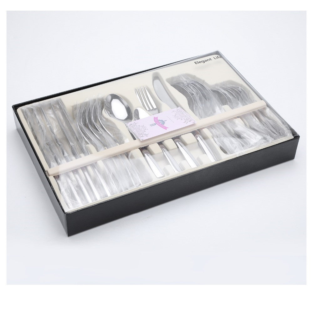 24PCS Stainless Steel Flatware Set – Cutlery Dinnerware Set with Spoons & Knives, Gift Box Included