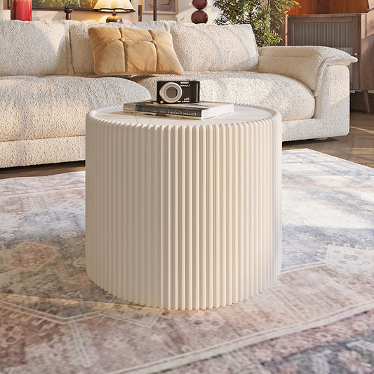 Modern Cylinder Leather Coffee Table with Sintered Stone Top Unique Gold Pattern Living Room Sofa Table Furniture