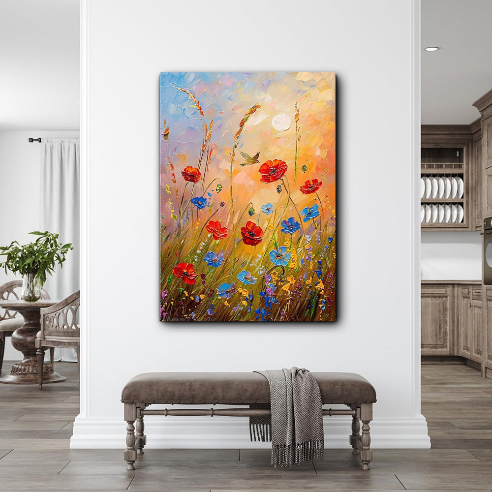 Handmade Abstract Flower Oil Painting – Canvas Wall Art for Living Room Home Decor (Frameless Unstretched Roll)