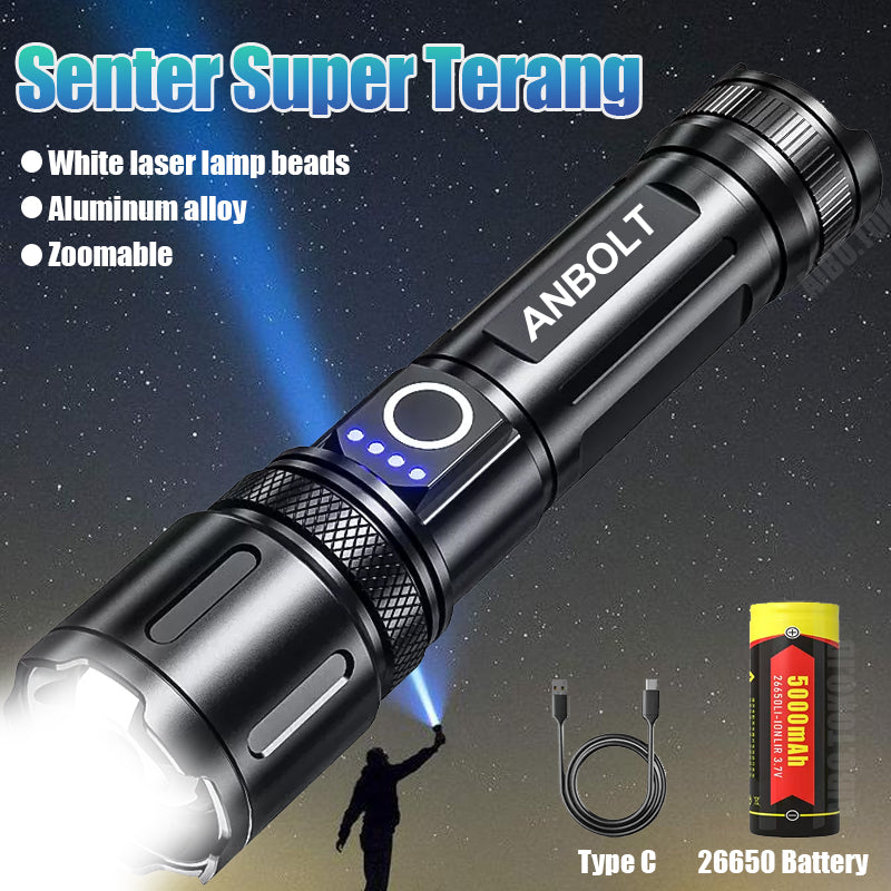 Super Bright USB-C Rechargeable LED Flashlight Zoom Long Range Waterproof High Power Torch Light