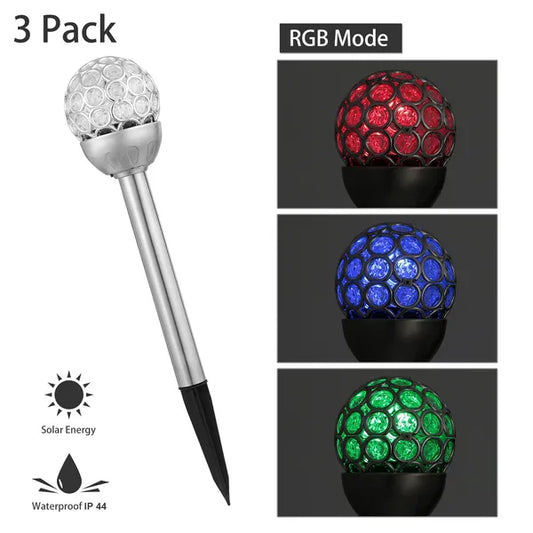 3Pcs Solar Garden Ball Lights – RGB Color Changing IP44 Waterproof Outdoor Landscape Christmas Decor Lamps