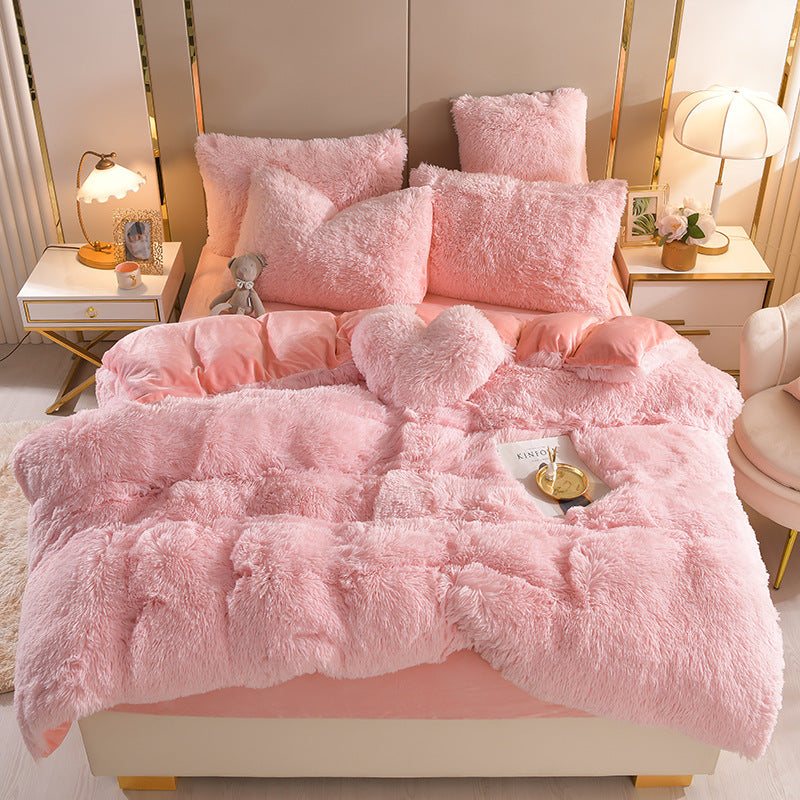 Plush Thickened Warm Mink Fur Four Piece Bedding Set Soft Winter Duvet Cover Bed Sheet Pillowcase Set