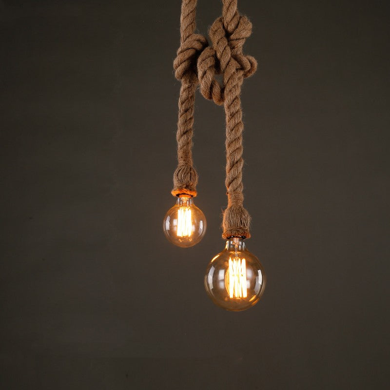 Hemp Rope Chandelier – Vintage Industrial Lighting for Bar, Restaurant & Cafe