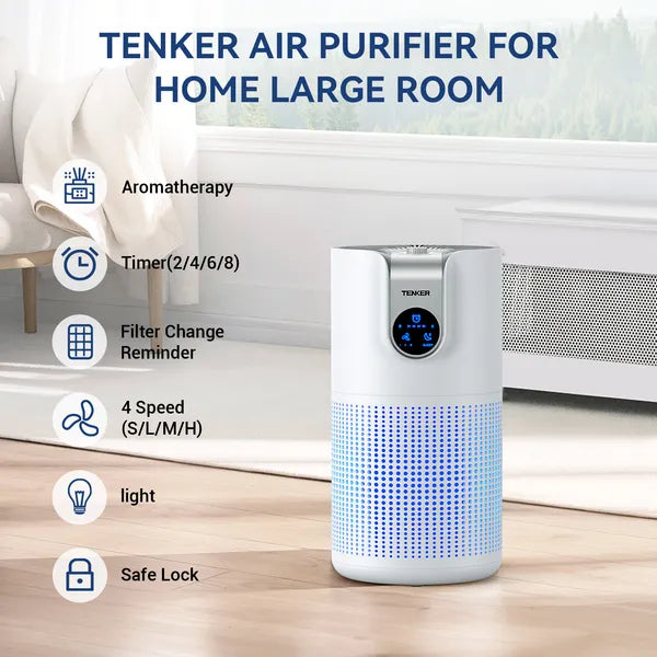 TENKER M03 Air Purifier for Large Rooms HEPA Air Cleaner for Home Bedroom Pets Smoke Pollen Dust Odor Removal