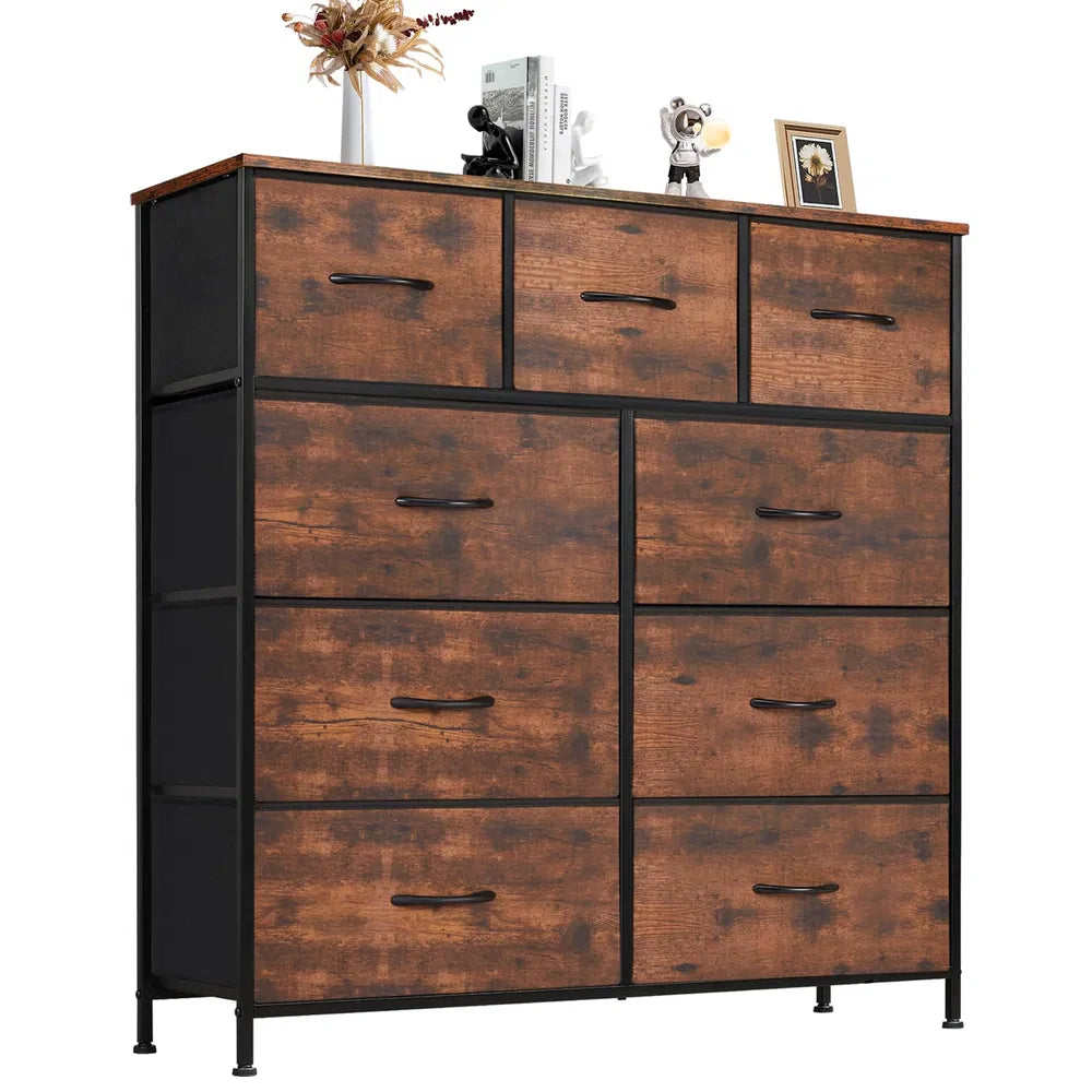 Bedroom Dresser with 9 Fabric Drawers Tall Storage Chest Organizer Wardrobe Closet for Adult and Kids Clothes Furniture