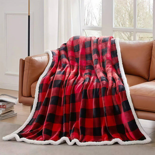 Cozy Sherpa Fleece Buffalo Plaid Blanket Soft Warm Throw Blanket for Sofa Bed Winter Home Decor
