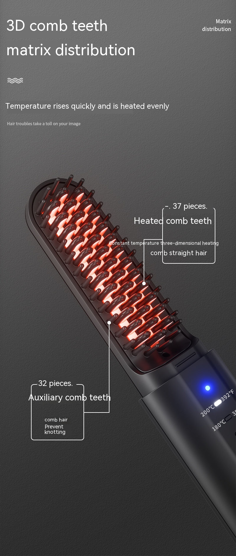 Wireless Negative Ion Hair Straightening Comb Portable Electric Hair Brush Fast Styling Tool