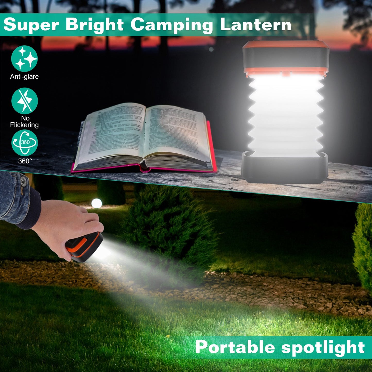 Solar Camping Lantern LED Collapsible Tent Lamp USB Rechargeable Portable Emergency Light for Hiking Fishing Outdoor Use