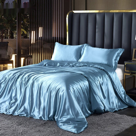 Artificial Silk Double Sided Satin Quilt Cover Bed Sheet 4 Piece Set Luxury Soft Bedding Set