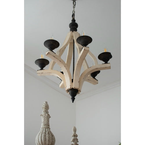 6-Light Wood Chandelier with Adjustable Chain – Kitchen & Dining Hall Lighting