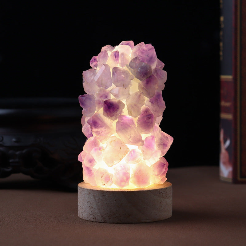 Natural Amethyst Crystal Night Light USB Plug In Mini Gemstone Lamp for Bedroom Desk Home Decor