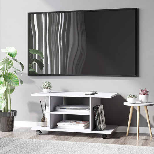 Modern White TV Cabinet Stand Storage Shelves Mobile Bedroom Furniture Bookshelf Bookcase Media Console